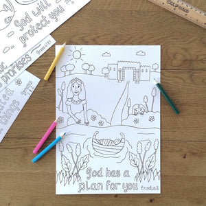 children's christian colouring page with the story of moses