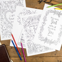 Load image into Gallery viewer, set of 4 floral patterned bible verse colouring pages for adults