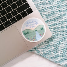 Load image into Gallery viewer, Psalm 23 illustration vinyl sticker with the words he leads me beside peaceful streams