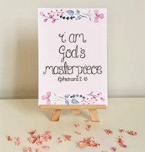 Load image into Gallery viewer, i am god&#39;s masterpiece floral hand painted bible verse print