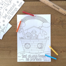 Load image into Gallery viewer, noah&#39;s ark bible story children&#39;s colouring page