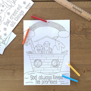 noah's ark bible story children's colouring page