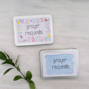floral design and blue watercolour design prayer request boxes to use to write prayers in your church 