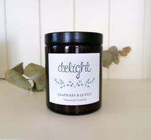 Load image into Gallery viewer, delight soy candle with raspberry and quince scent