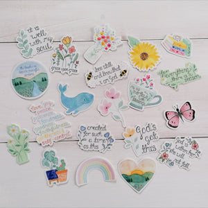 treasured creativity's collection of bible verse stickers and floral stickers