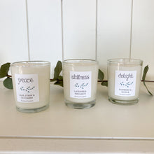 Load image into Gallery viewer, Aloe, Straw &amp; Cucumber, Raspberry &amp; Quince, and Lavender &amp; Bergamot soy candle set, 3 mini candles with 30 hour burn time each