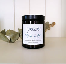 Load image into Gallery viewer, peace soy candle with aloe, straw and cucumber scent