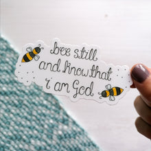 Load image into Gallery viewer, psalm 46 10 bible verse sticker with bumble bees surrounding the scripture, a lovely gift for christians and bee lovers