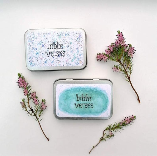 Bible verse boxes, a unique christian gift, fill the boxes with your favourite bible verses. Two designs available, a blue watercolour and a splatter pattern