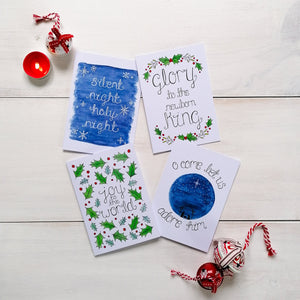 Set of 4 Christian Christmas Carol Christmas cards to spread festive cheer and celebrate Christmas with loved ones.