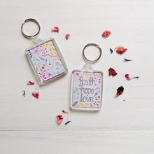 Load image into Gallery viewer, faith hope love floral pattern bible verse keyring