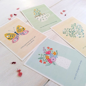 pretty illustration postcards with uplifting christian quotes to write messages to friends or decorate your home with