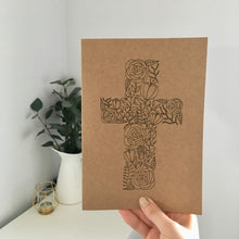 Load image into Gallery viewer, A pretty journal with a floral pattern shaped into a cross. The perfect journal to gift a loved one on a special occasion or treat yourself to and spend slow evenings journaling.