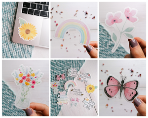 floral, rainbow and butterfly vinyl sticker designs included in the offer for 10 stickers