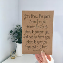 Load image into Gallery viewer, A lovely hand lettered journal with the words, &#39;For I know the plans I have for you declares the Lord, plans to give you a hope and a future&#39; found in Jeremiah 29:11.