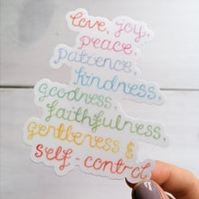 Load image into Gallery viewer, fruit of the spirit rainbow lettered sticker to pop on your laptop and other belongings