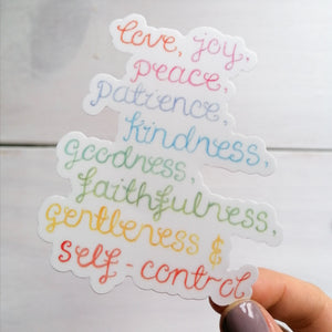 fruit of the spirit rainbow lettered sticker to pop on your laptop and other belongings