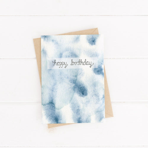 an abstract blue toned birthday card, the perfect birthday card for him. Watercolour blue birthday card.
