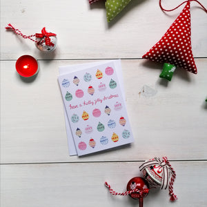 have a holly jolly christmas, a colourful christmas card with a colourful bauble pattern to share with friends and family this christmas