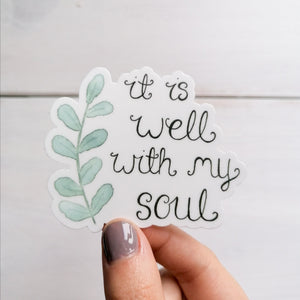 watercolour leaf decal with the words, it is well with my soul