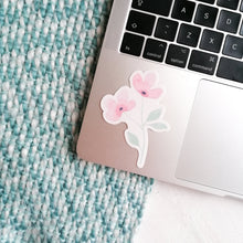 Load image into Gallery viewer, pink watercolour floral sticker to place on your laptop or other belongings