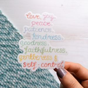 Love, joy, peace.. beautiful watercolour fruit of the spirit sticker to place on your belongings and add a pop of colour and joy.