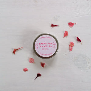 raspberry and vanilla lip balm with the words you are loved on the design