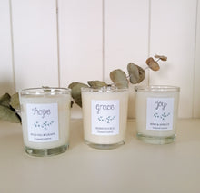 Load image into Gallery viewer, set of 3 soy candles, with scents including wild fig &amp; grape, honeysuckle, and kiwi &amp; apricot