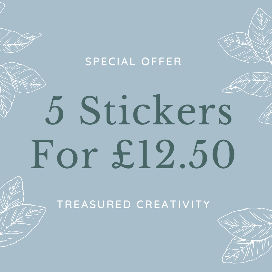 Special offer on 5 vinyl stickers. With stunning Christian stickers, flower decals, Bible verse art & pretty illustrations to choose from, with Free UK Shipping