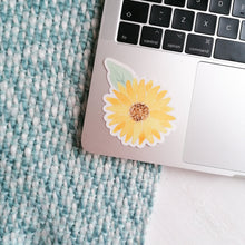 Load image into Gallery viewer, watercolour sunflower sticker to place on your laptop, water bottle or journal