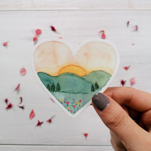 sunset heart sticker, a stunning sticker to decorate your laptop or journal with