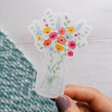 Load image into Gallery viewer, a vibrant jar of flowers sticker to place on your laptop, bottle and other belongings