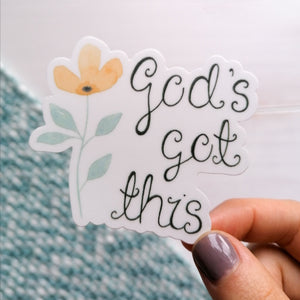 christian quote sticker with the words god's got this, the perfect sticker to encourage a loved one with