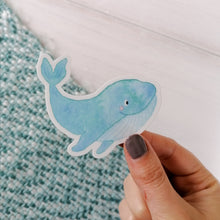 Load image into Gallery viewer, hand illustrated blue whale vinyl sticker