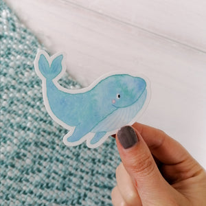 hand illustrated blue whale vinyl sticker