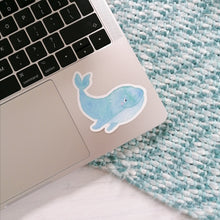 Load image into Gallery viewer, A sweet whale sticker that will add joy to any laptop or journal. This lovely whale would make a thoughtful gift for a loved one as well as brighten up your water bottle, mirror, or gift wrapping.